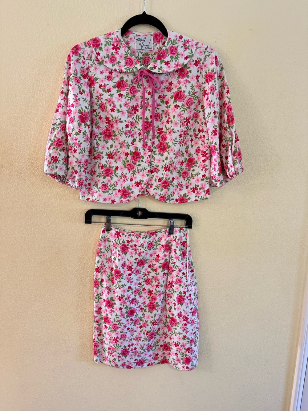 Vintage George California Floral Skirt Set - Pink Rose Print 60s petite